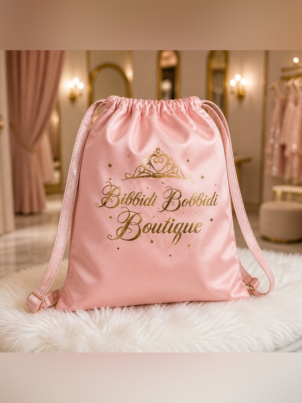 Disney Parks Bibbidi Bobbidi Boutique Drawstring Backpack Bag 13"x16" NWT